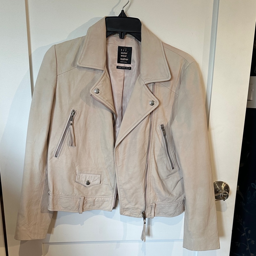 Zara Cream Leather Biker Jacket